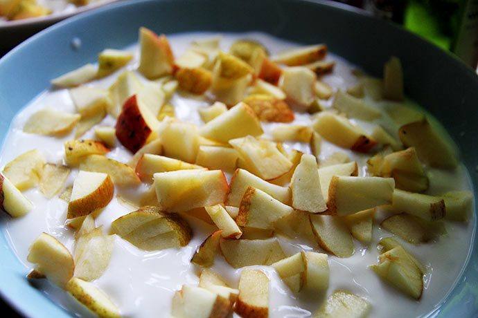 Yoghurt med egne Jonagold æbler i tern.